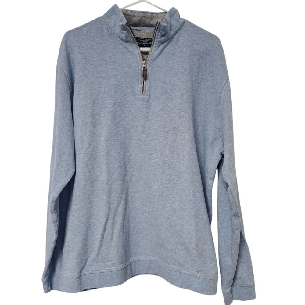 Mens Pullover Quarter Zip Blue Shirt Size Large